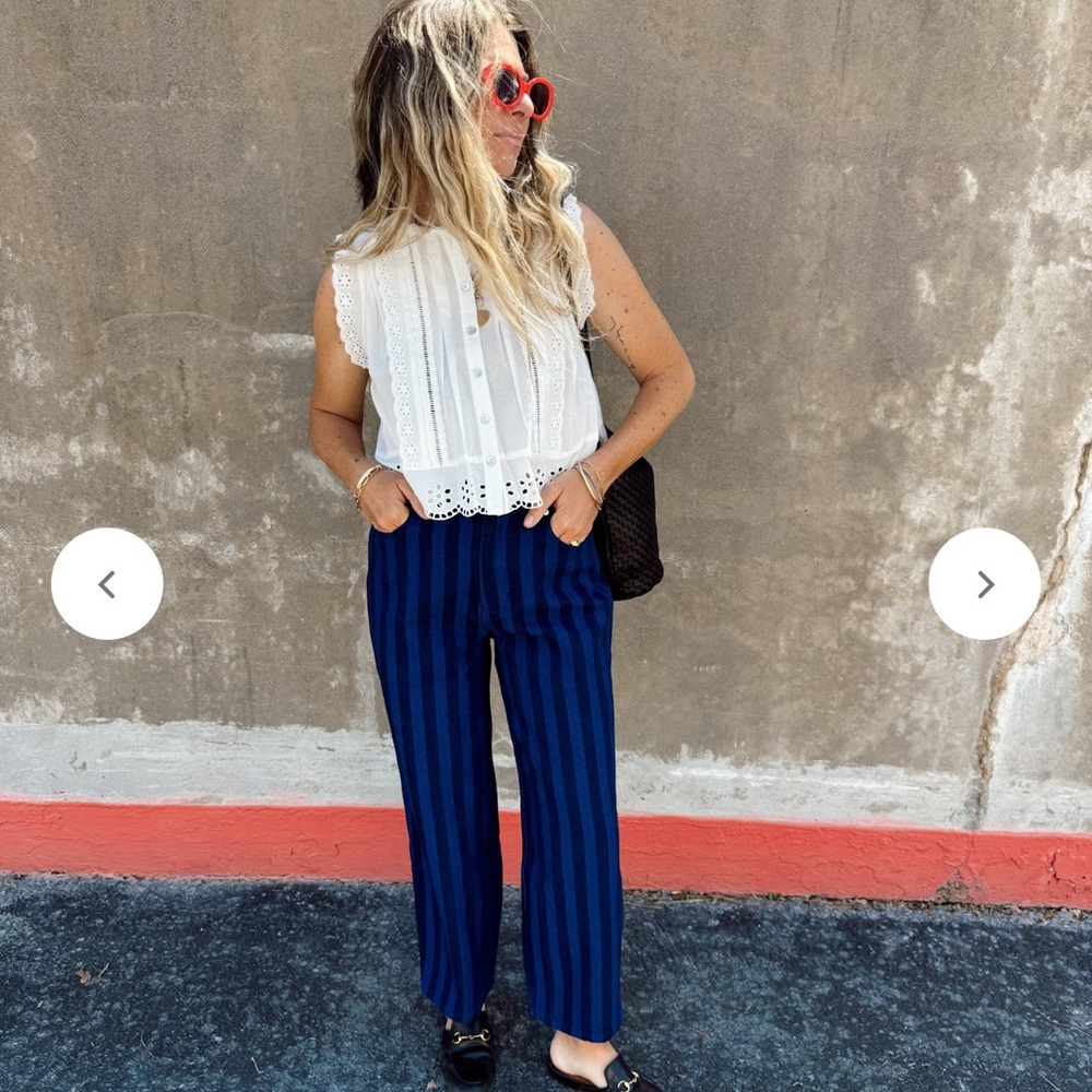 Mia stripped pants from Ascot and Hart.